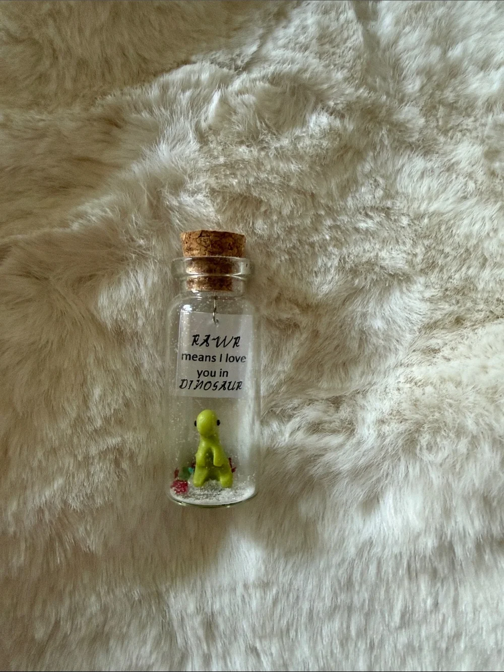 Glass Message Bottle with Green Dinosaur Figurine - Cute dinosaur Gift
